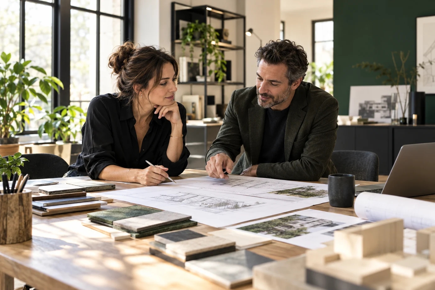 Deux professionnels échangent autour d’un projet — illustration